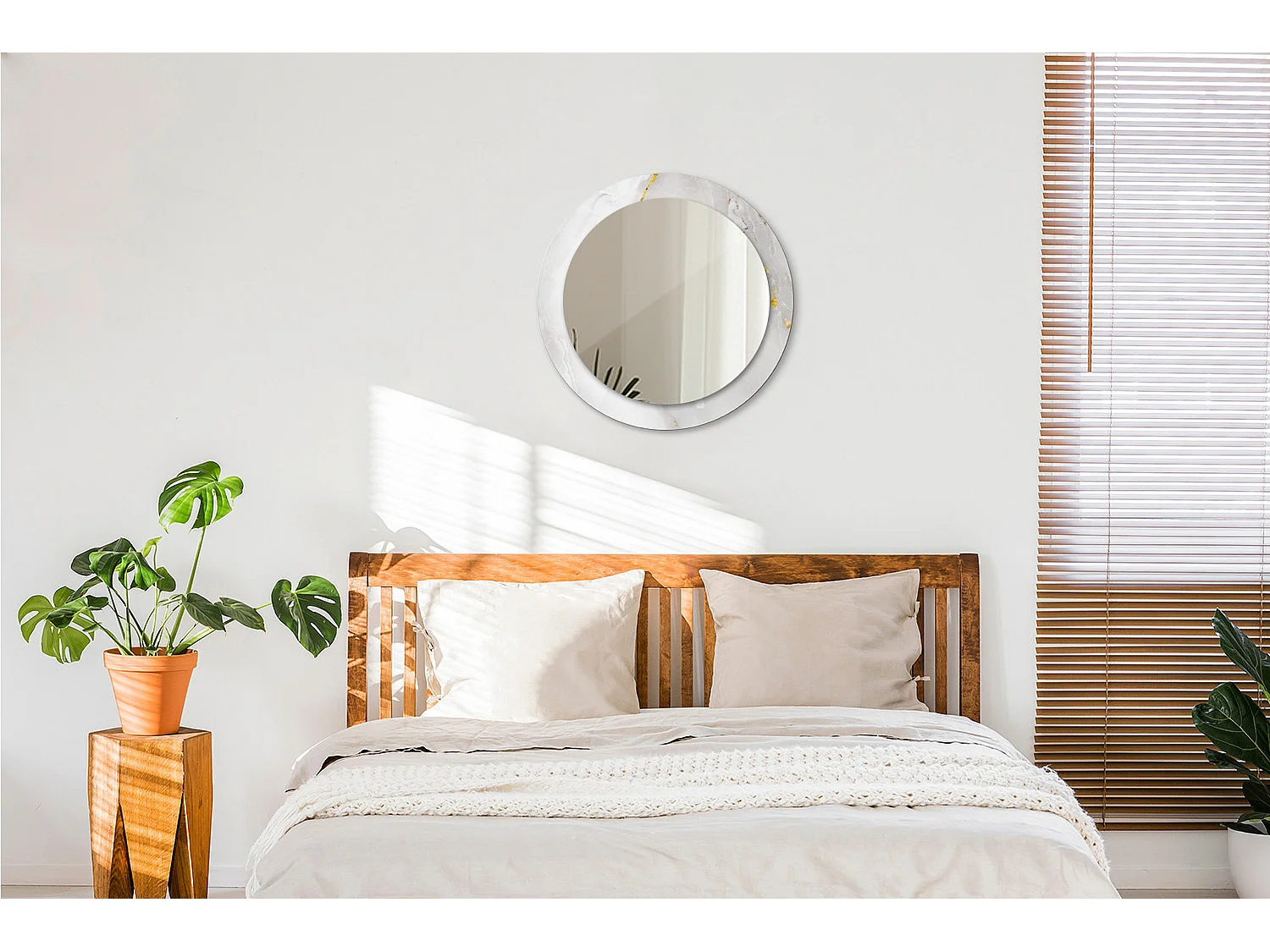 Miroir rond décoratif - Marbre brillant - 70 cm