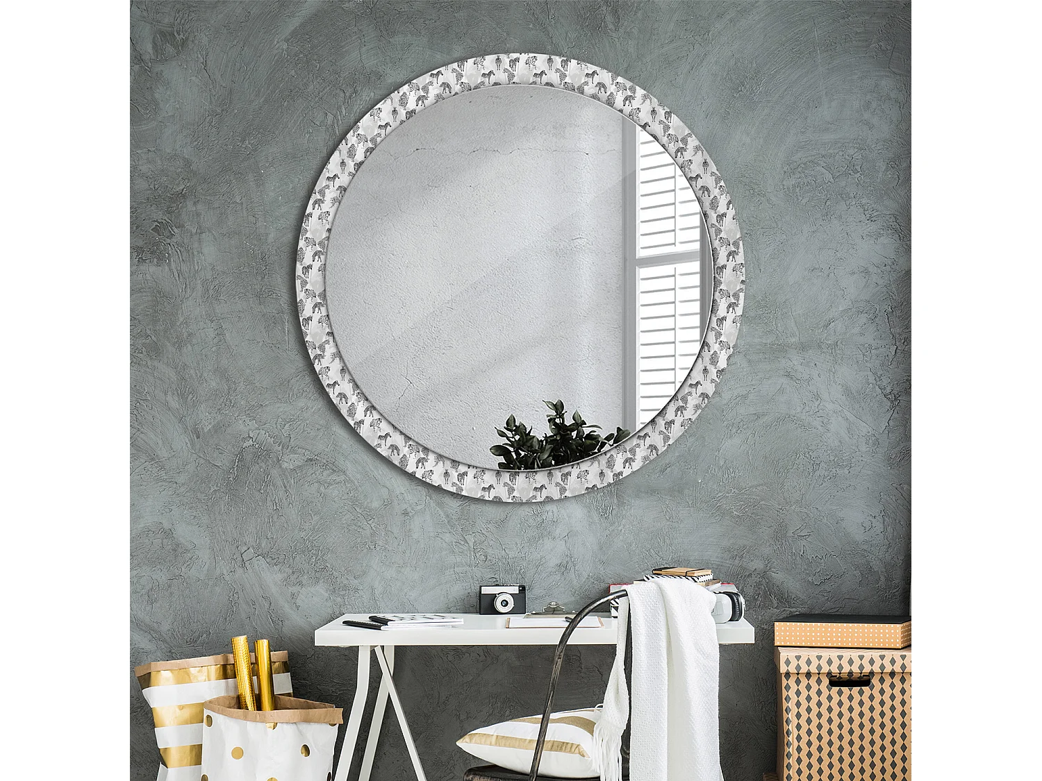 Miroir rond décoratif - Tigre tropical - 100 cm