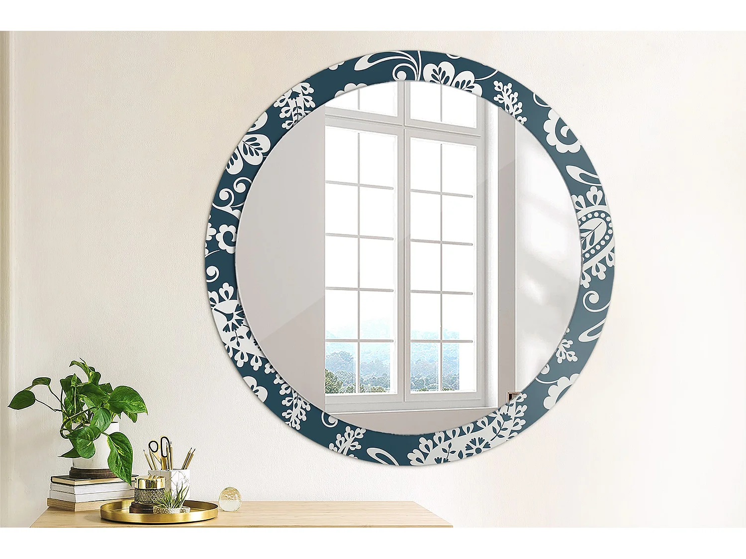 Miroir rond décoratif - Composition Paisley - 90 cm