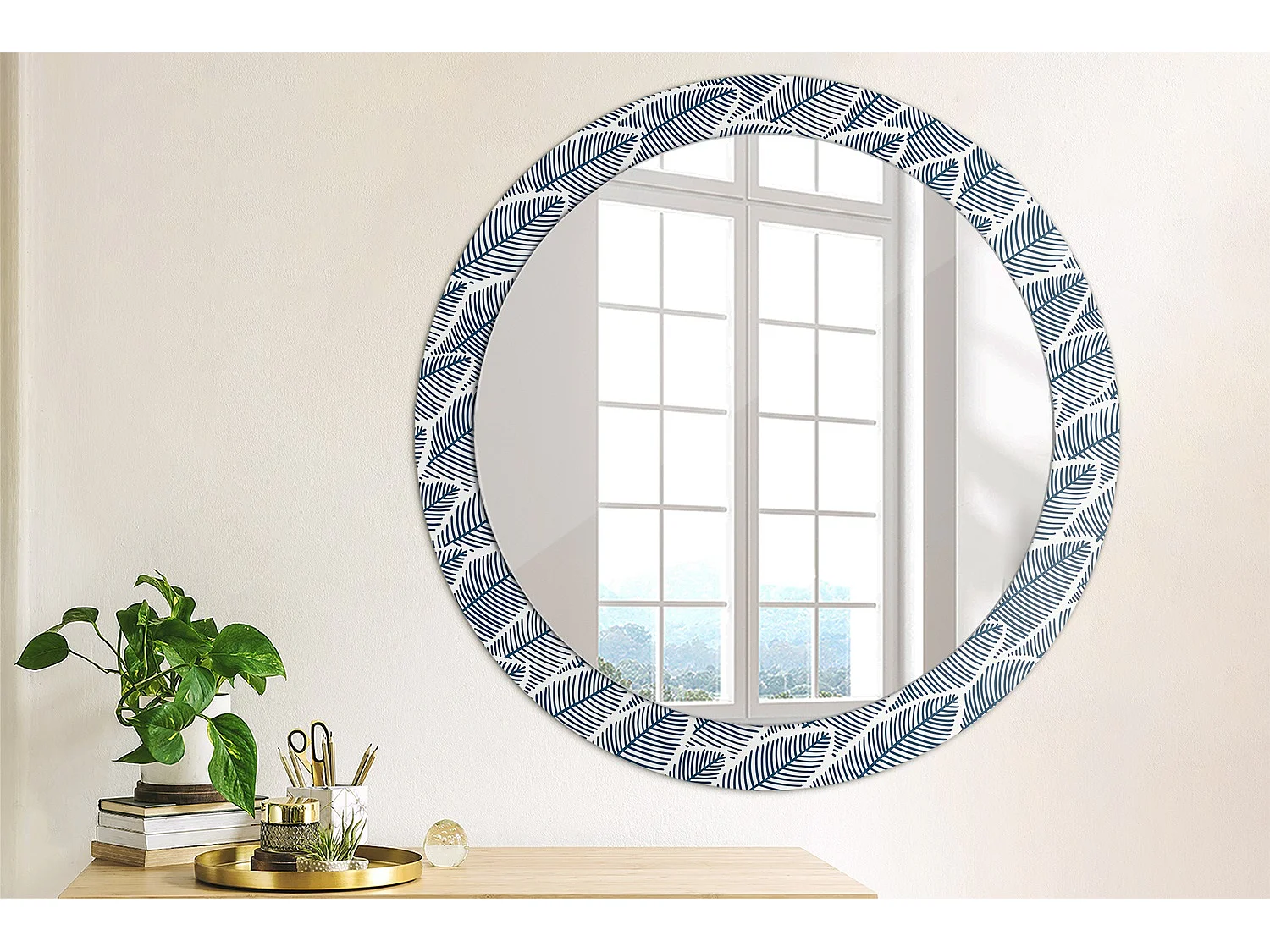 Miroir rond décoratif - Feuilles - 80 cm