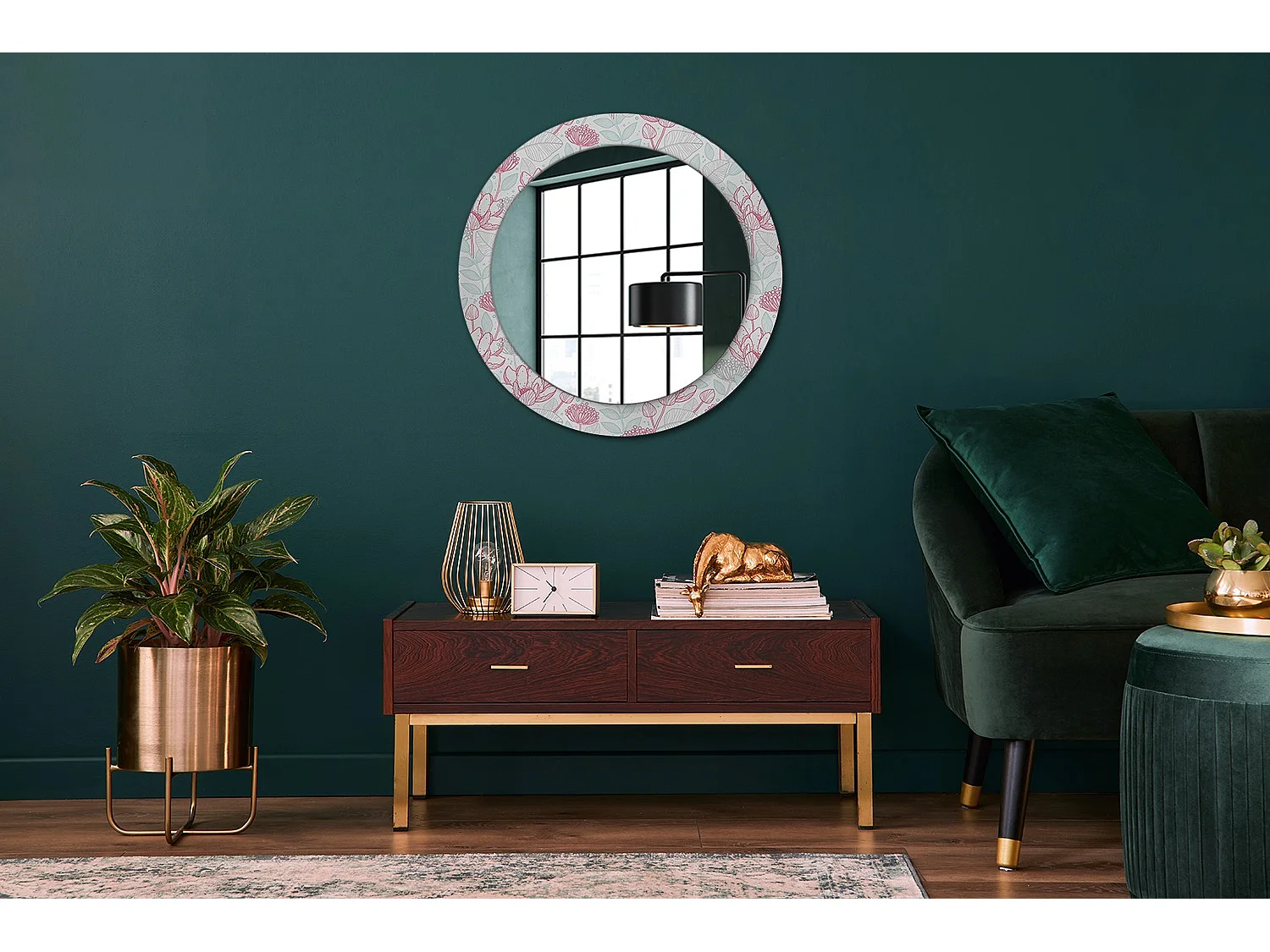 Miroir rond décoratif - Fleurs d'Hibiscus - 70 cm