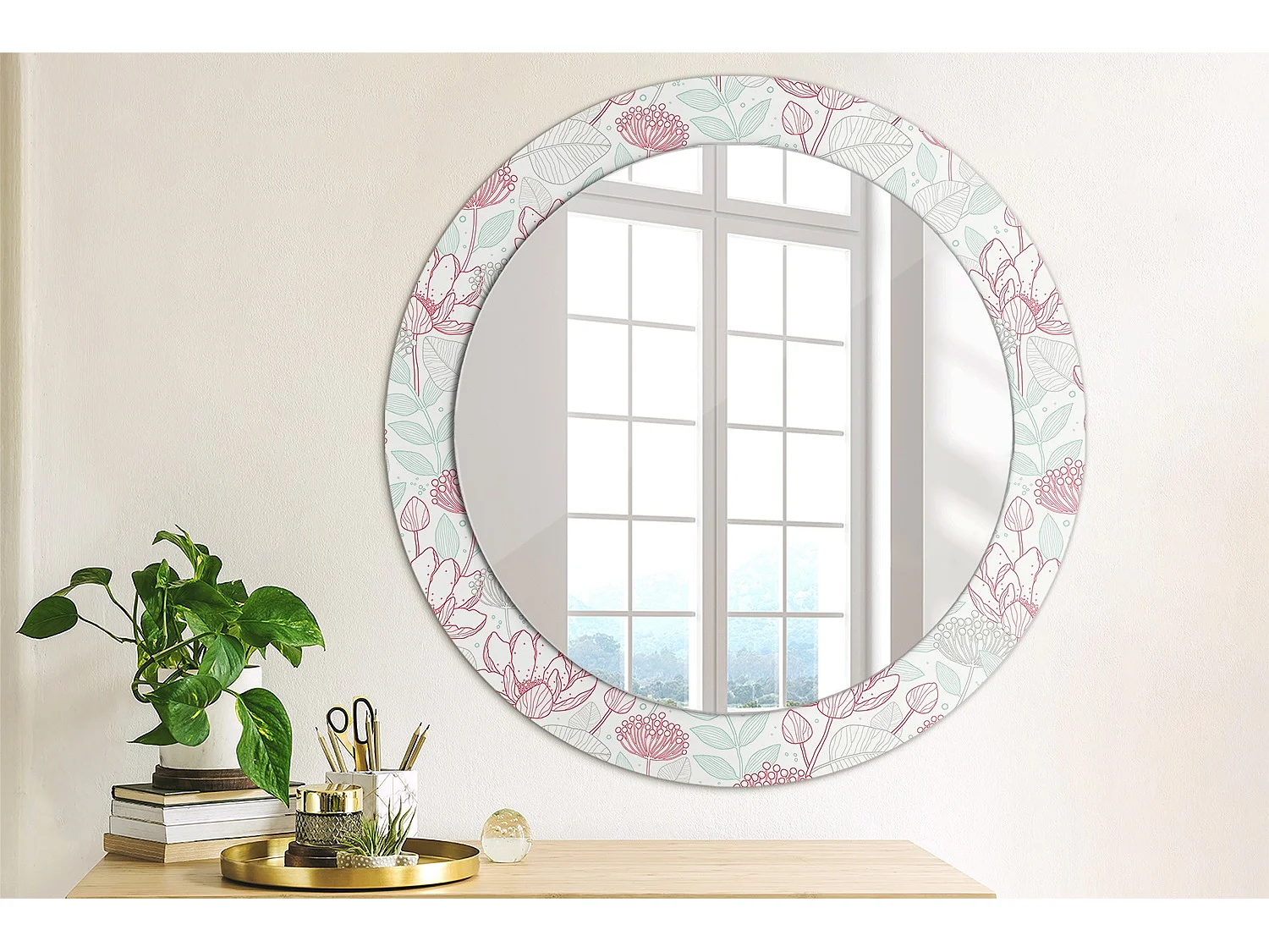 Miroir rond décoratif - Fleurs d'Hibiscus - 70 cm