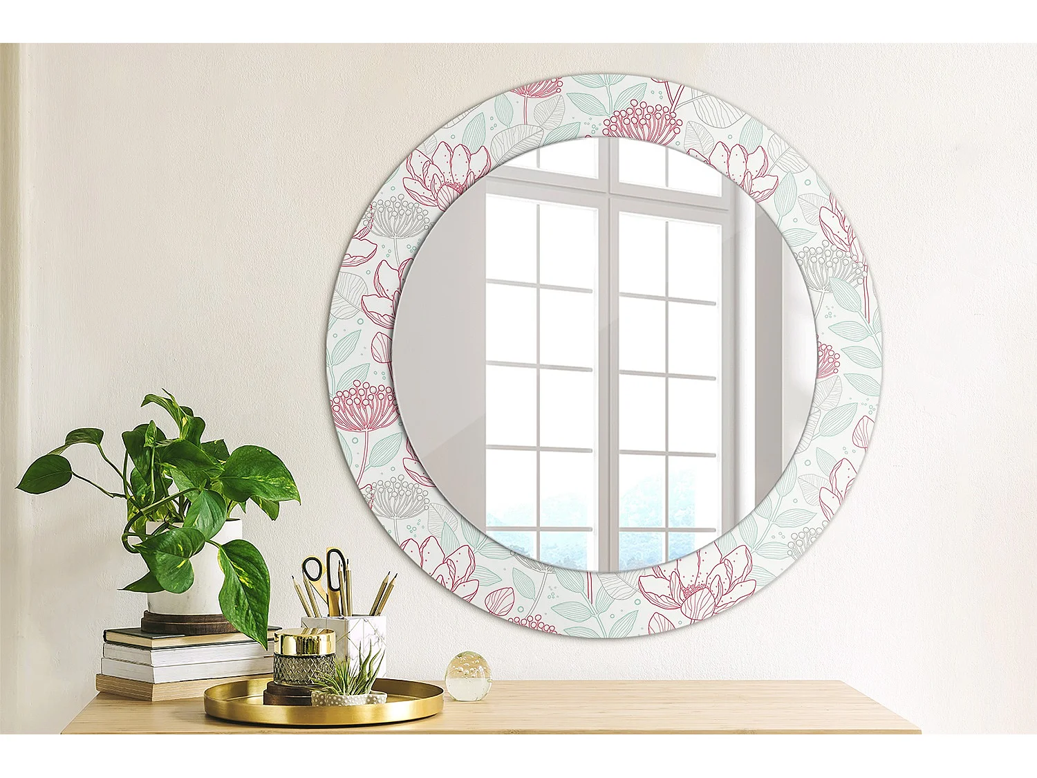 Miroir rond décoratif - Fleurs d'Hibiscus - 70 cm