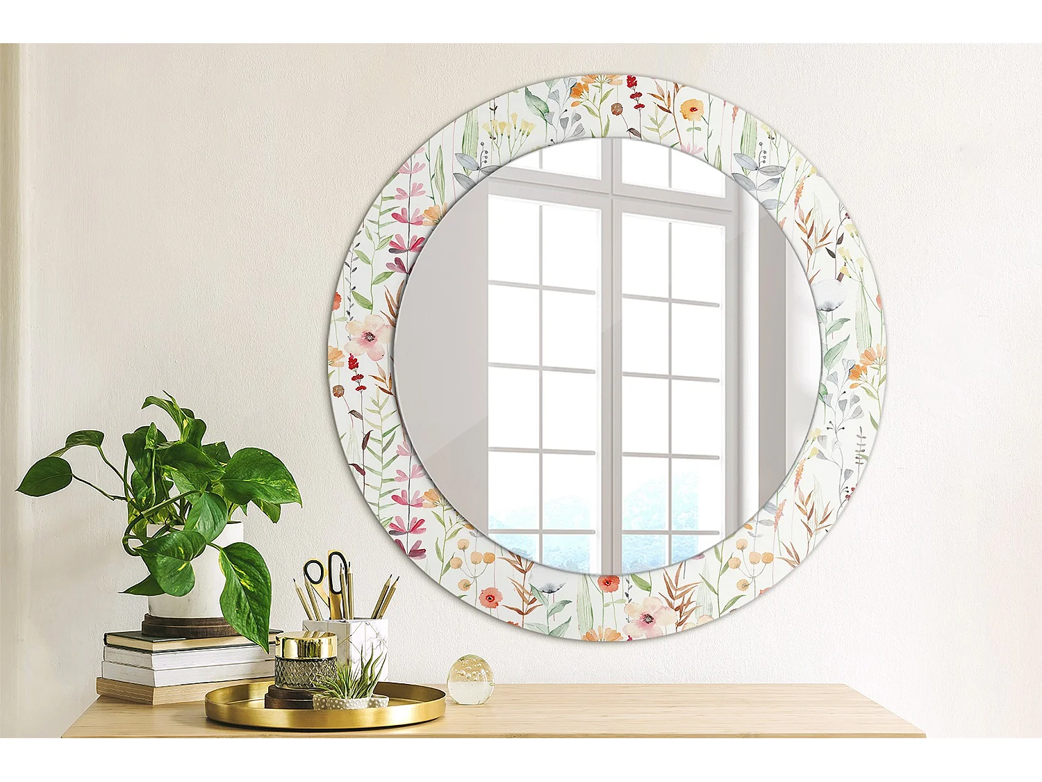 Miroir rond décoratif - Fleurs sauvages - 60 cm
