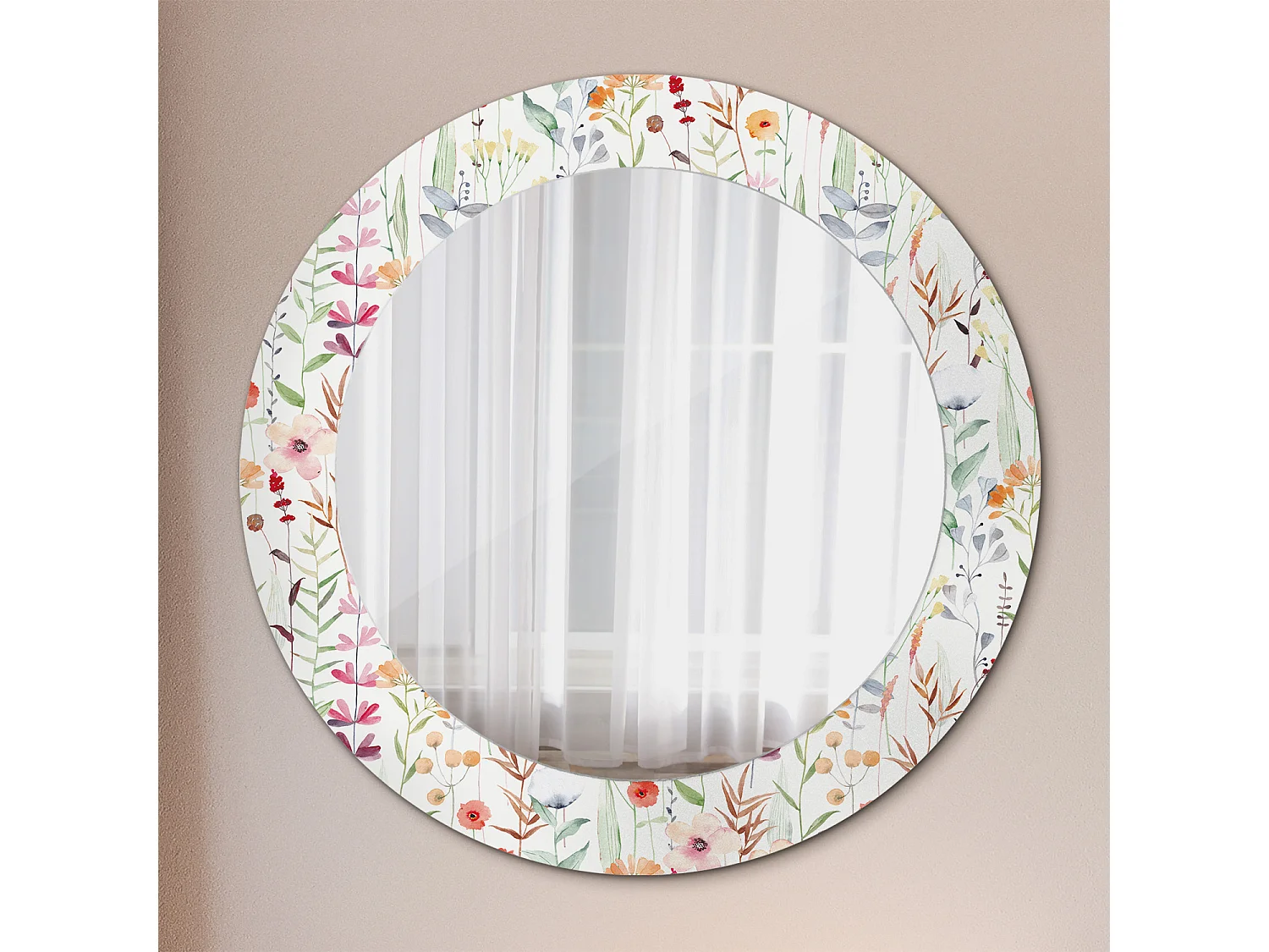 Miroir rond décoratif - Fleurs sauvages - 60 cm