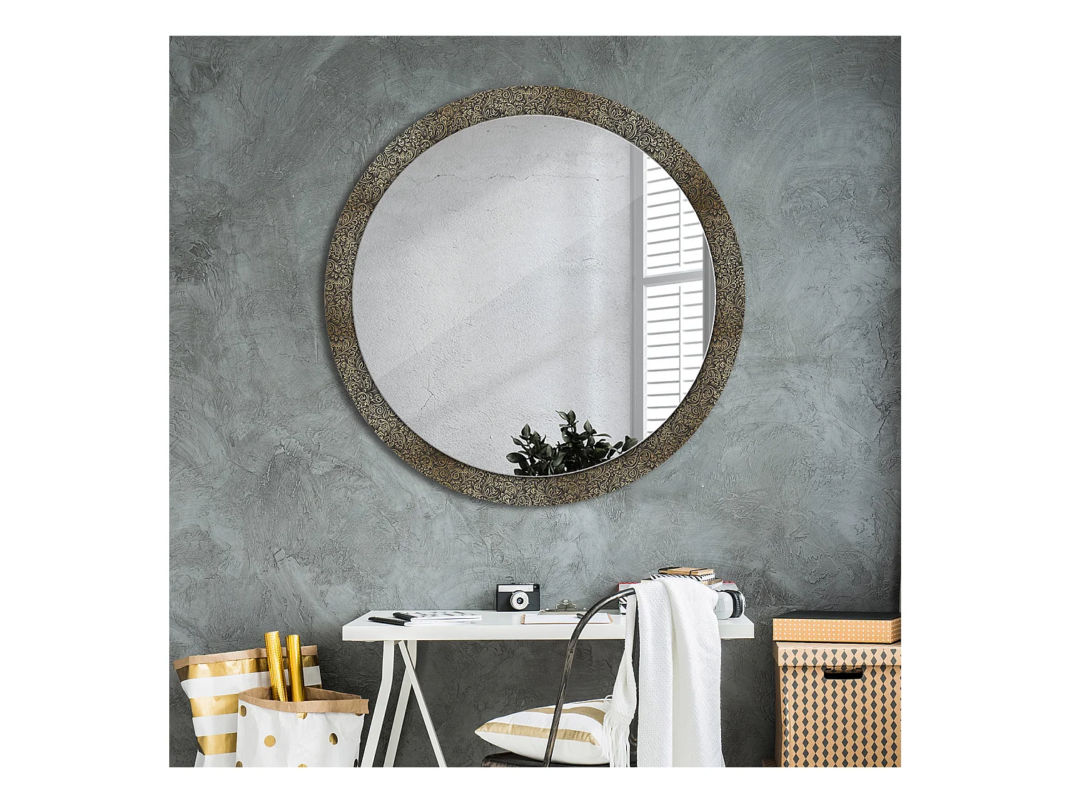 Miroir rond décoratif - Ornement floral - 100 cm