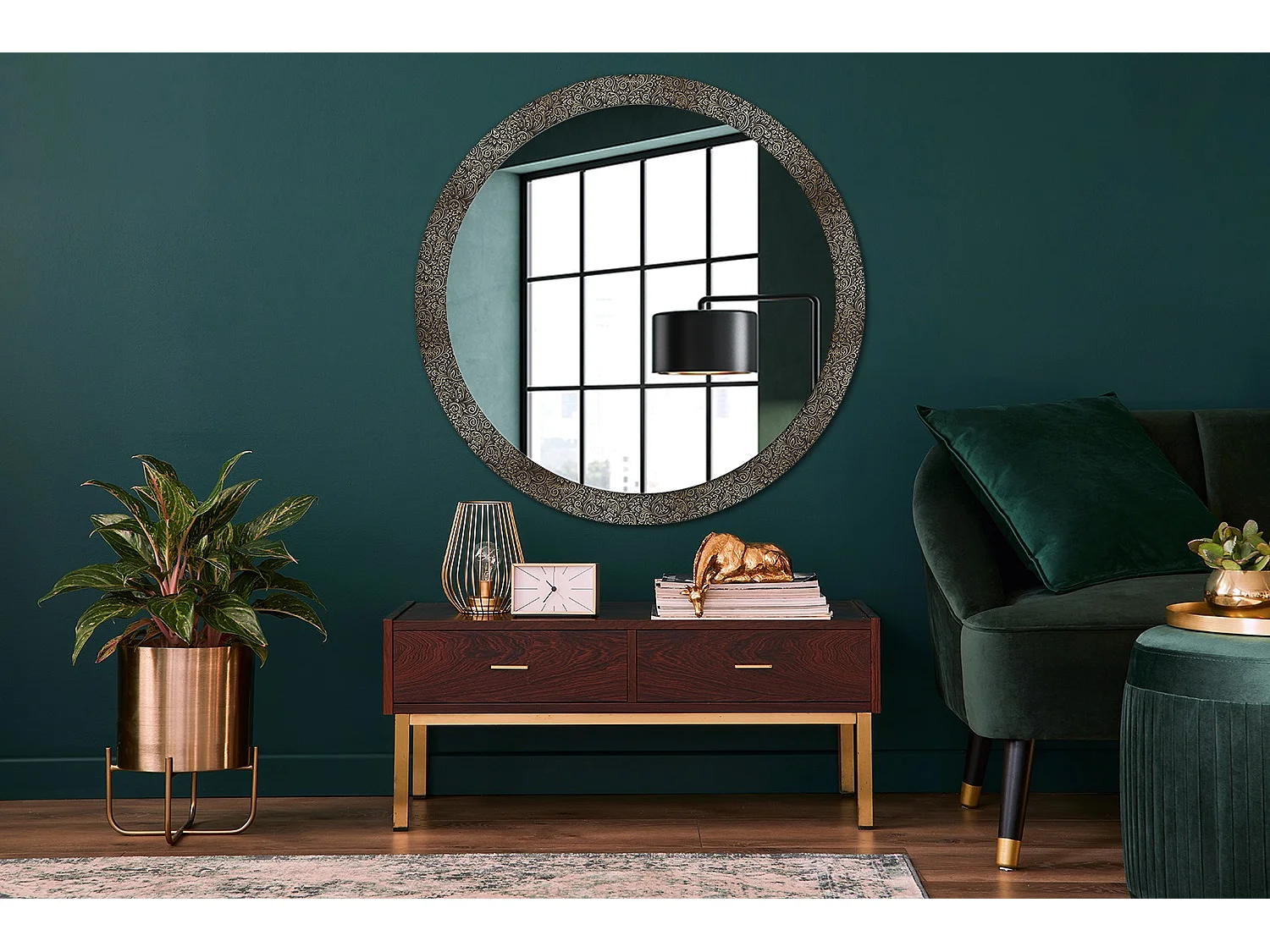 Miroir rond décoratif - Ornement floral - 100 cm