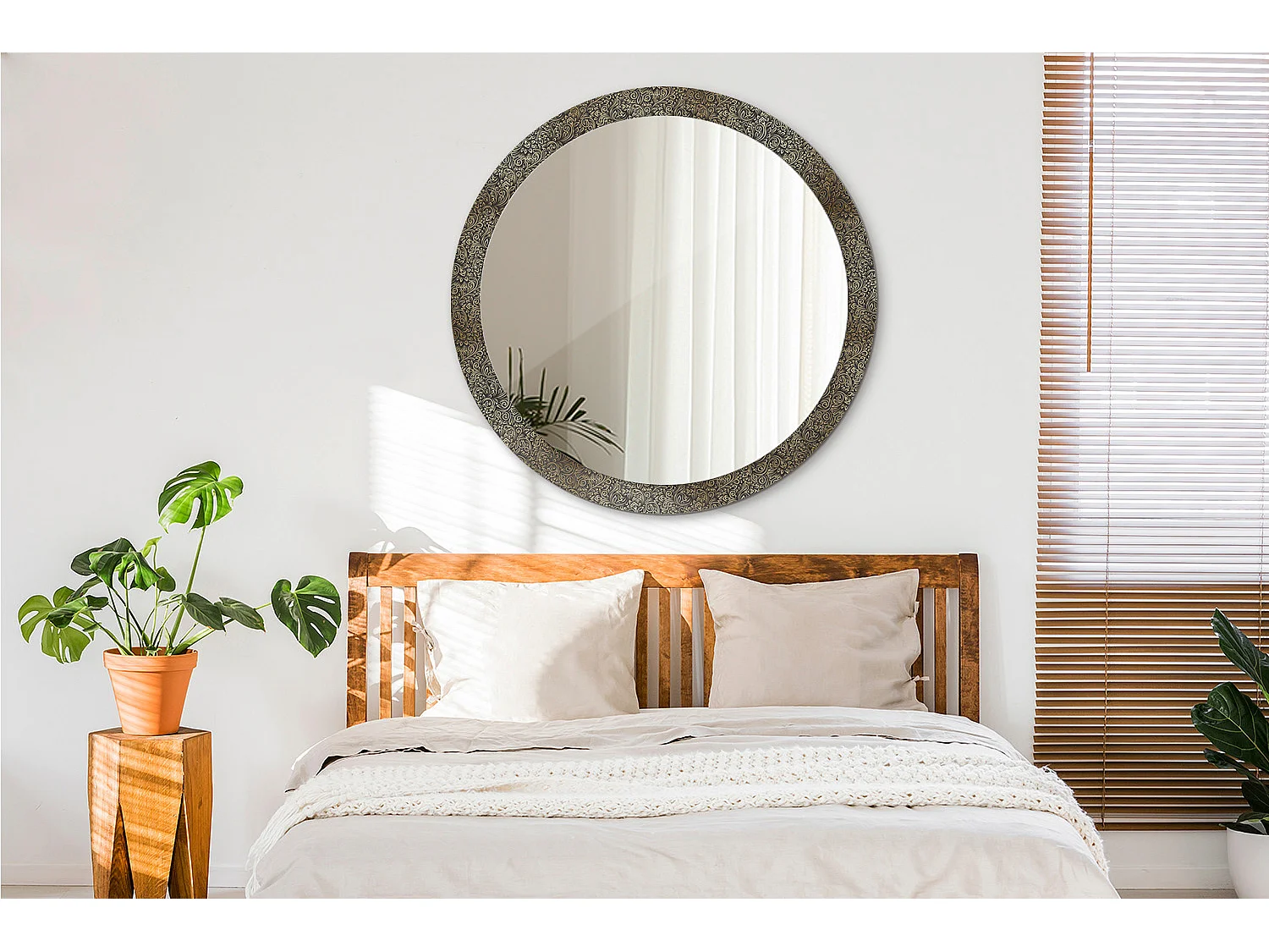 Miroir rond décoratif - Ornement floral - 100 cm