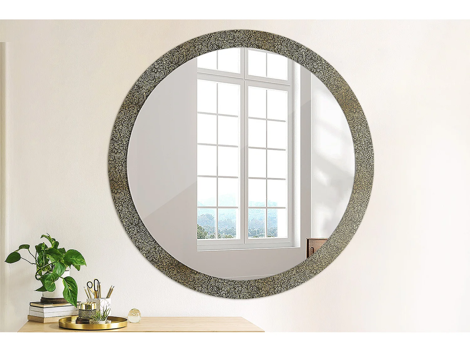 Miroir rond décoratif - Ornement floral - 100 cm