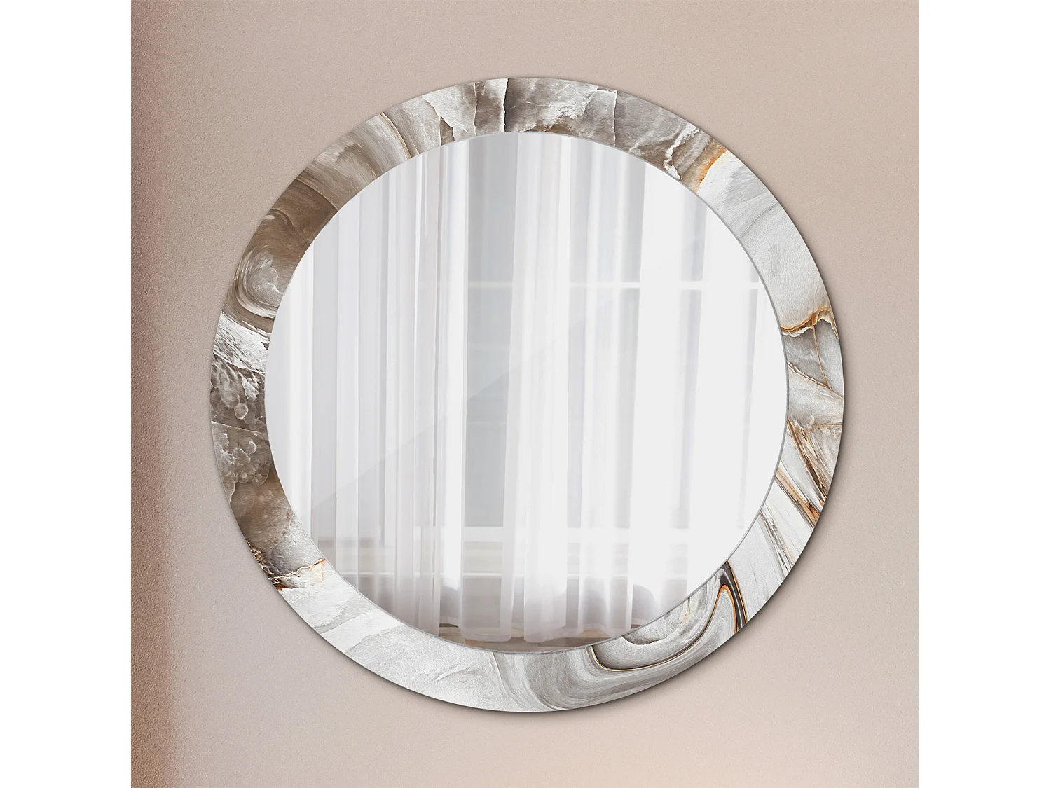 Specchio rotondo decorativo - Marmo chiaro - 80 cm