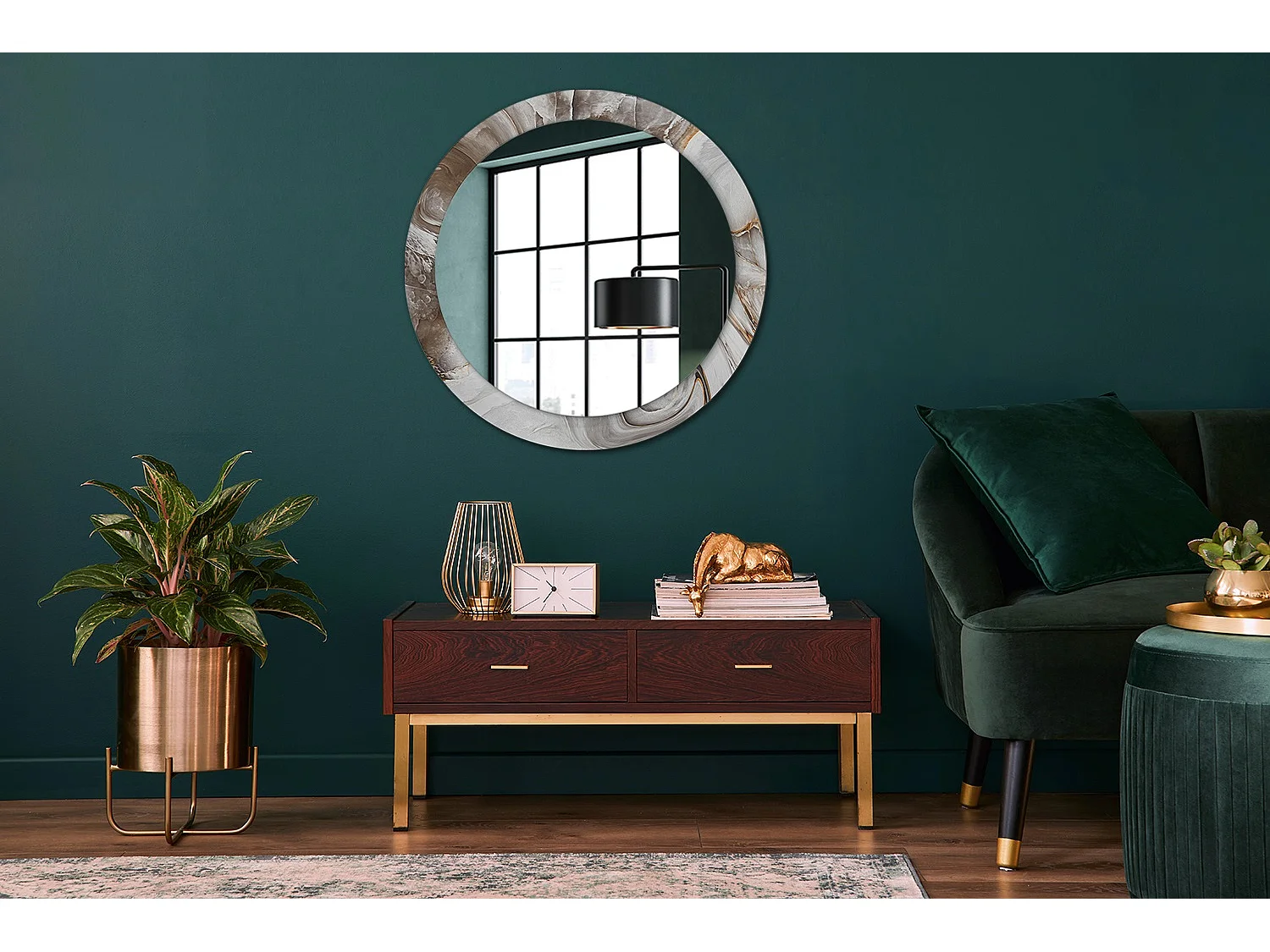 Specchio rotondo decorativo - Marmo chiaro - 80 cm