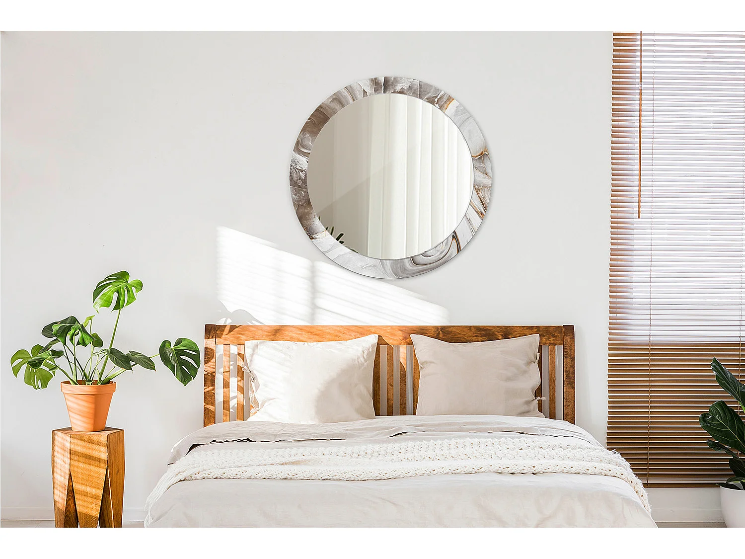 Specchio rotondo decorativo - Marmo chiaro - 80 cm