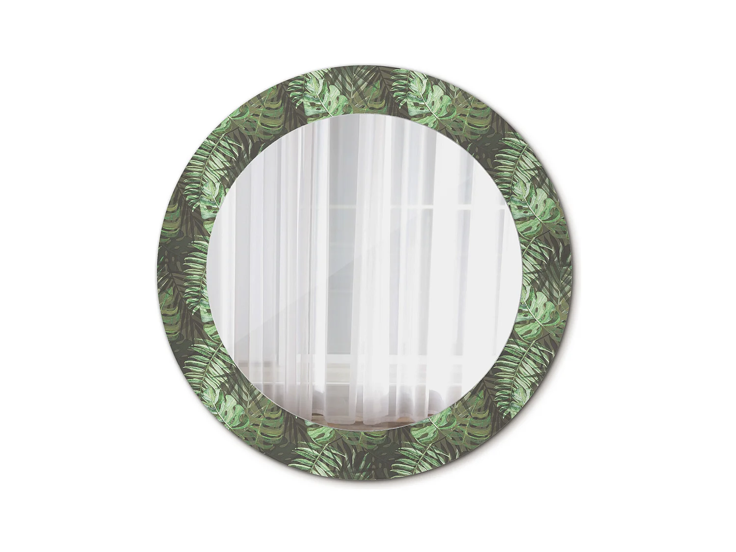 Miroir rond décoratif - Feuilles tropicales - 70 cm