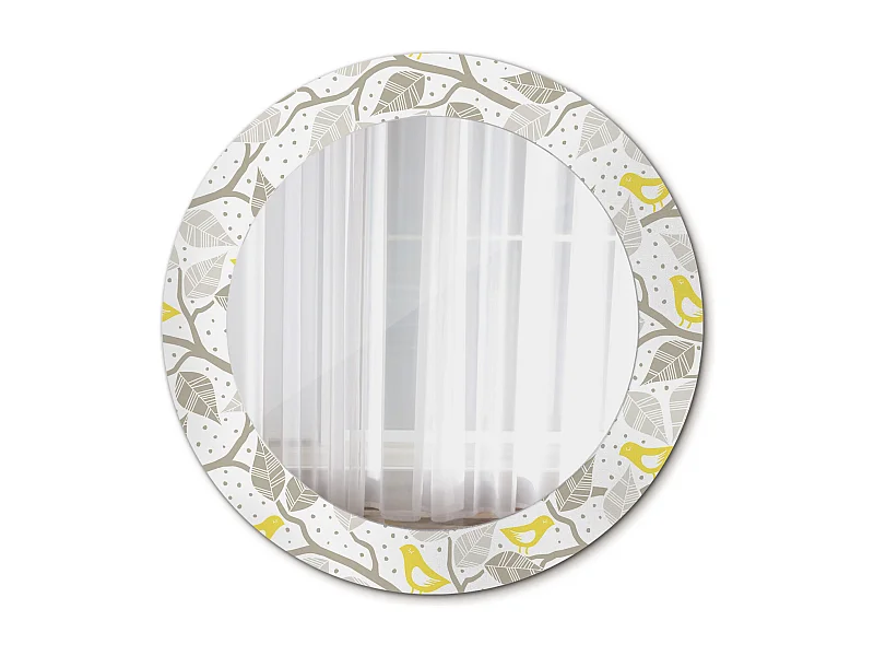Miroir rond décoratif - Oiseaux jaunes sur les branches - 70 cm