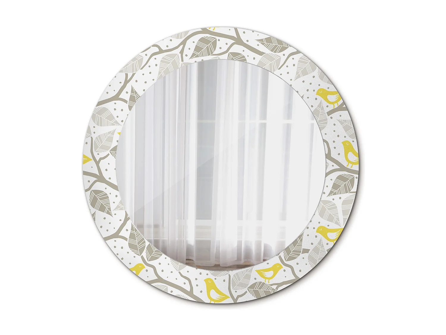Miroir rond décoratif - Oiseaux jaunes sur les branches - 70 cm