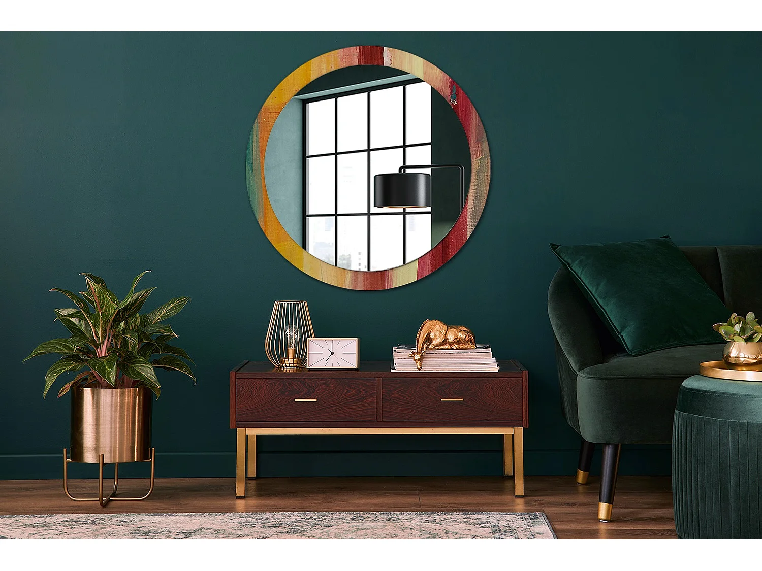 Dekorativer runder Spiegel - Abstraktes Bild - 90 cm