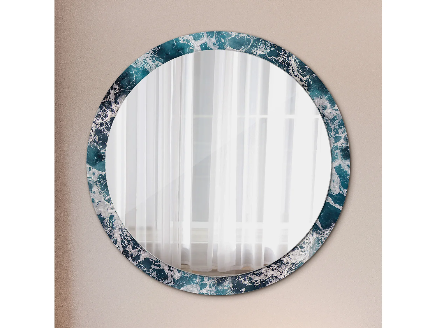 Miroir rond décoratif - Mer agitée - 100 cm