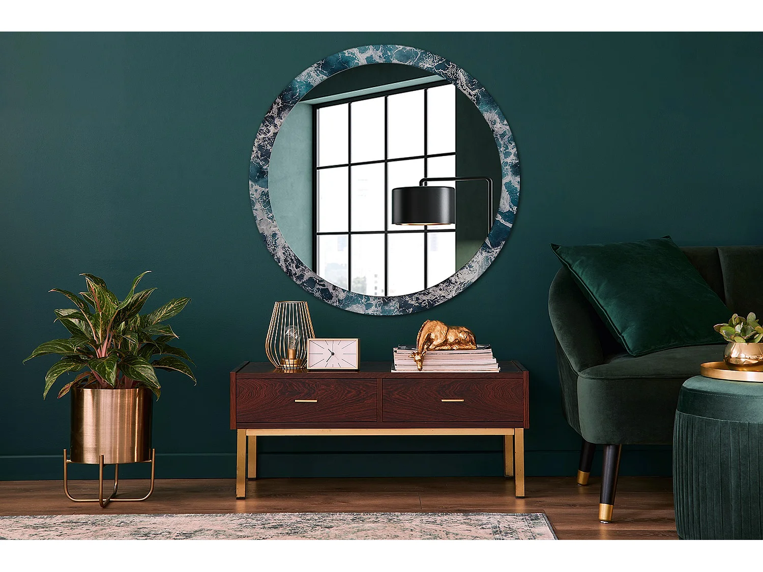 Miroir rond décoratif - Mer agitée - 100 cm