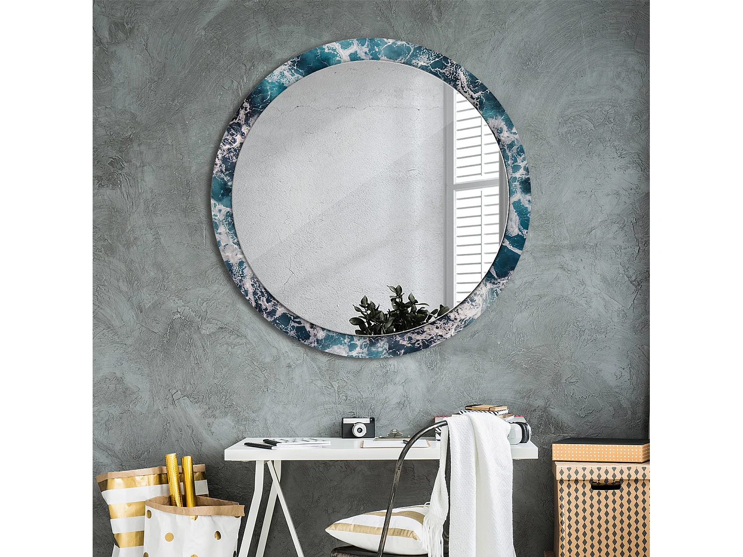Miroir rond décoratif - Mer agitée - 100 cm