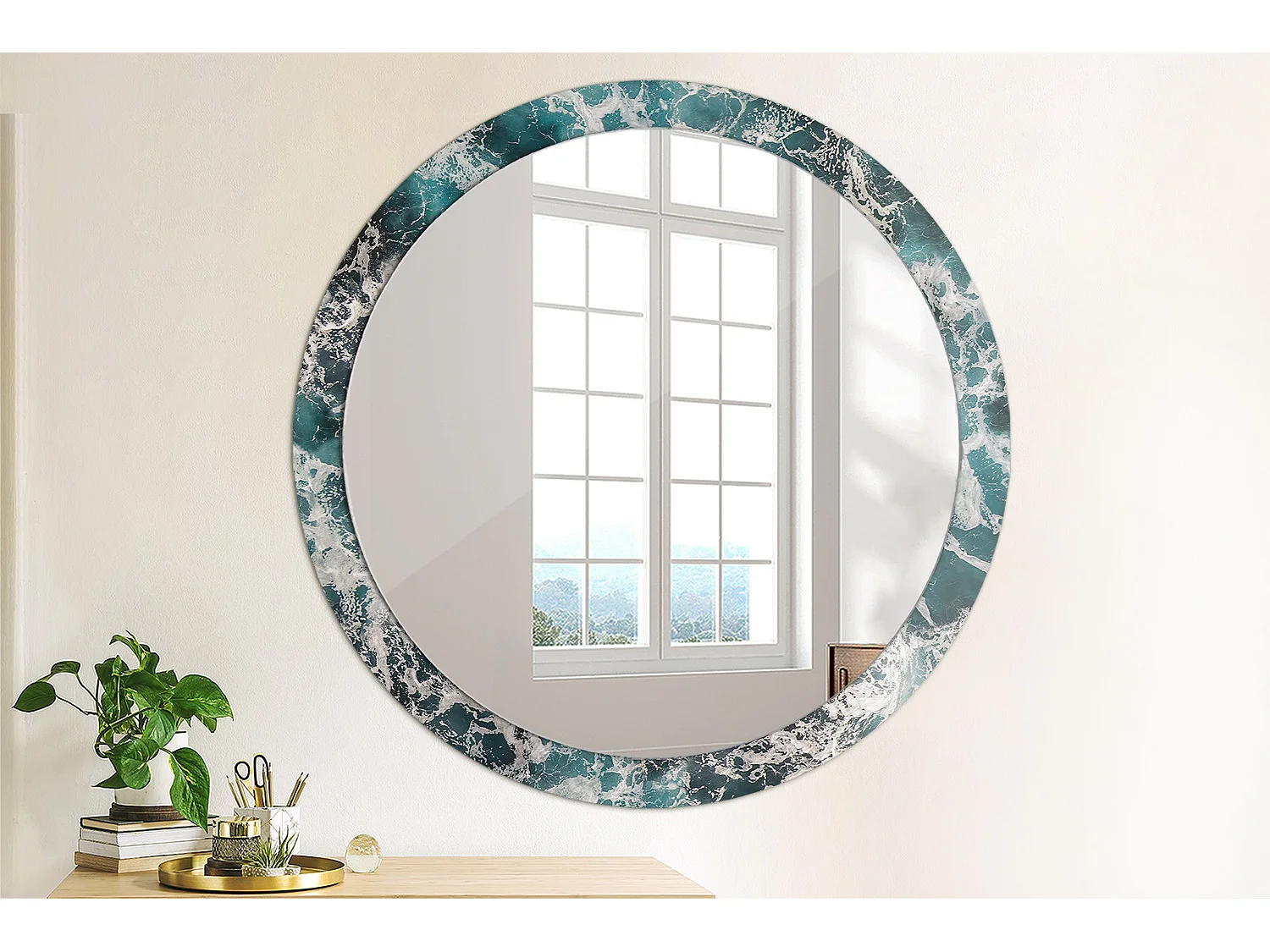 Miroir rond décoratif - Mer agitée - 100 cm