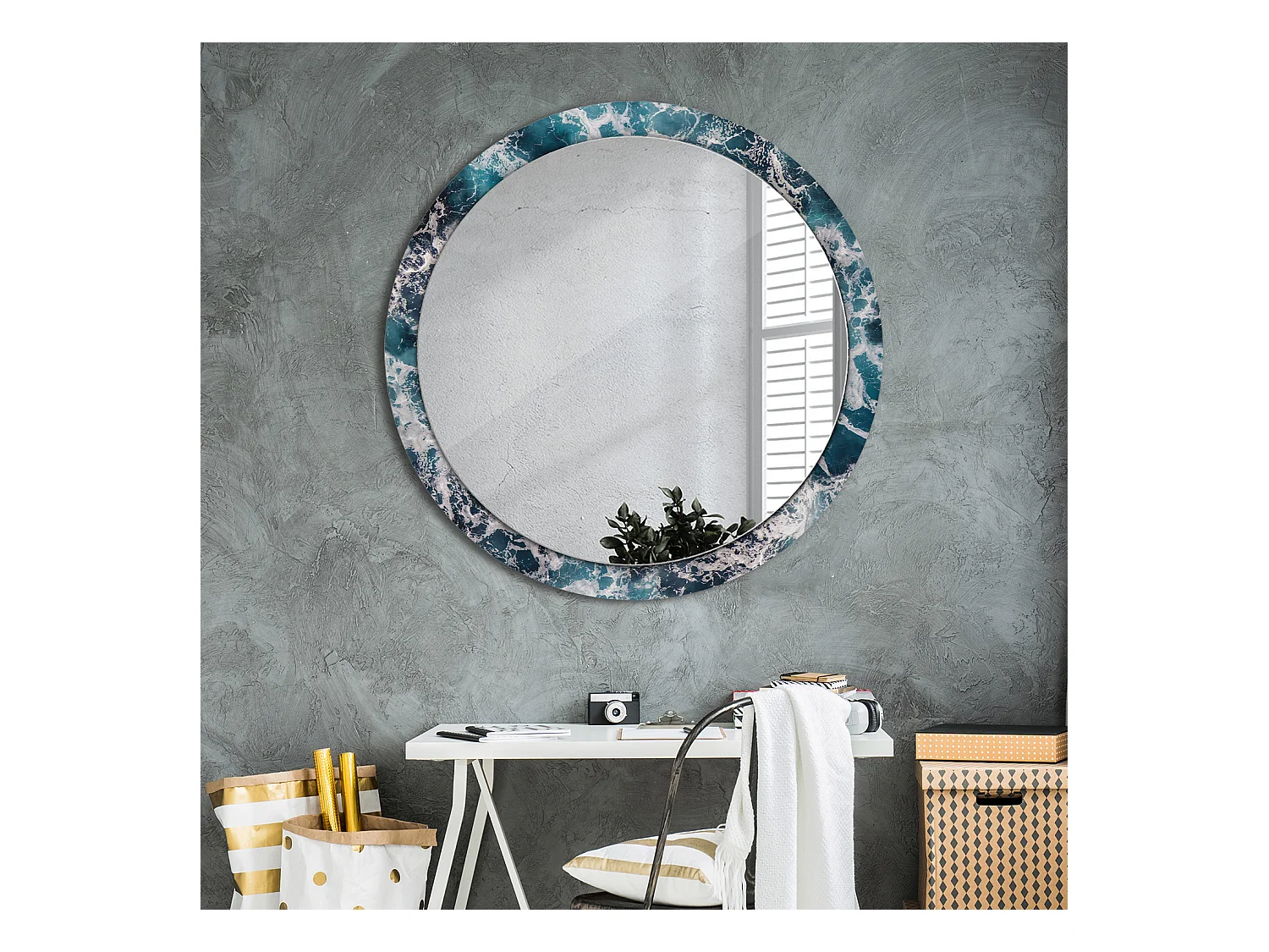 Miroir rond décoratif - Mer agitée - 100 cm