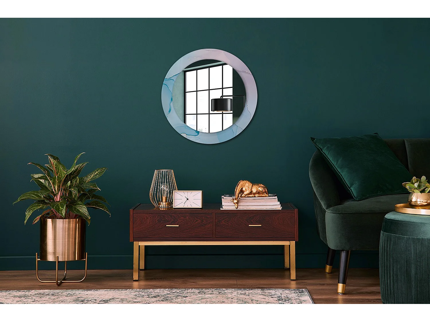 Miroir rond décoratif - Style marbre - 60 cm