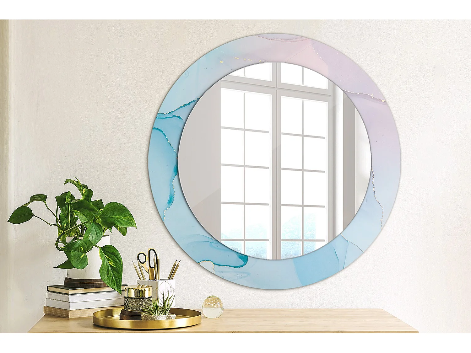 Miroir rond décoratif - Style marbre - 60 cm