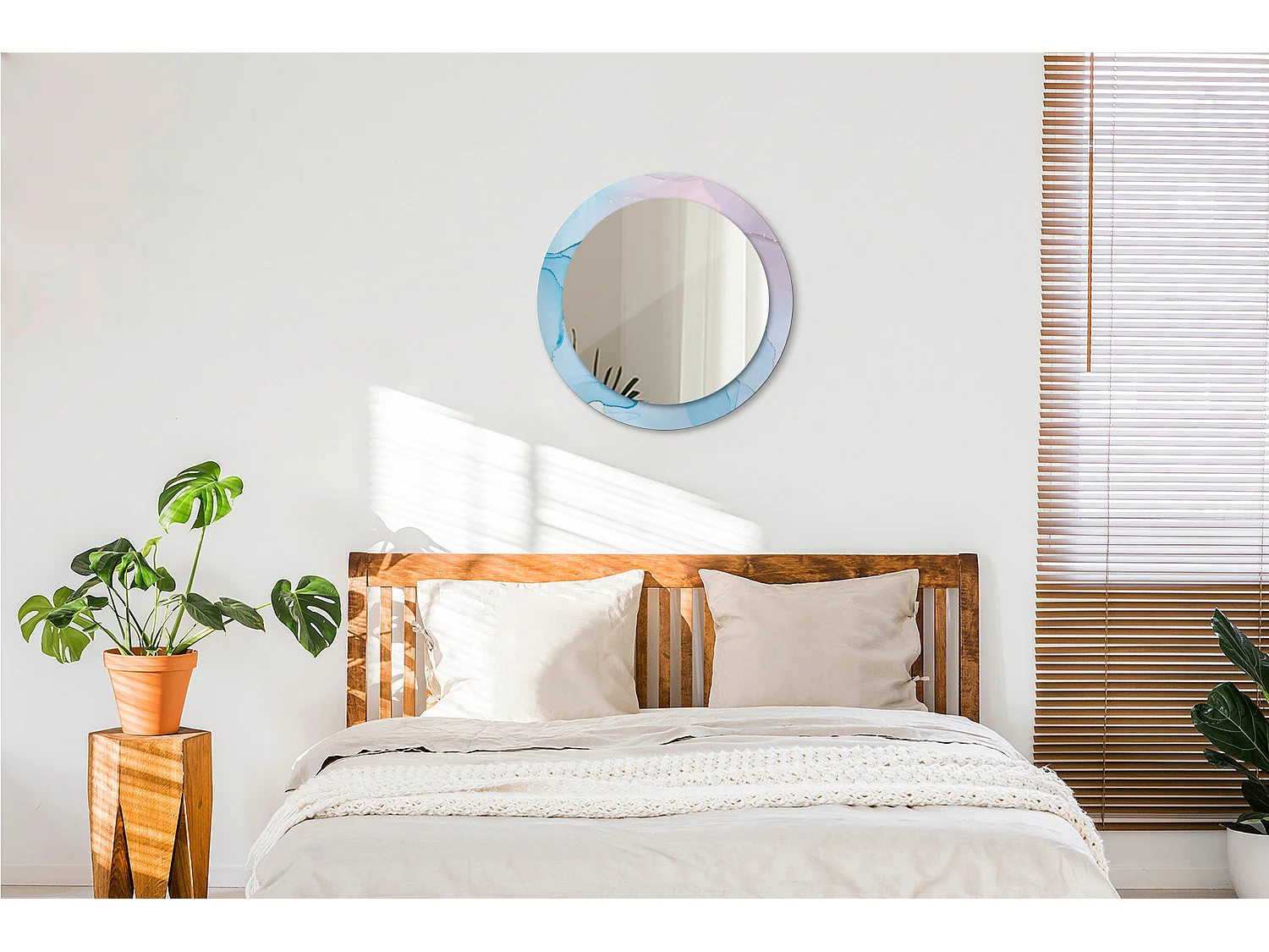 Miroir rond décoratif - Style marbre - 60 cm