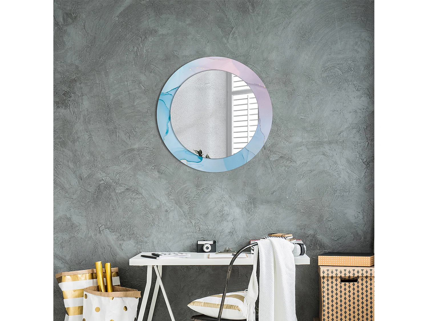 Miroir rond décoratif - Style marbre - 60 cm