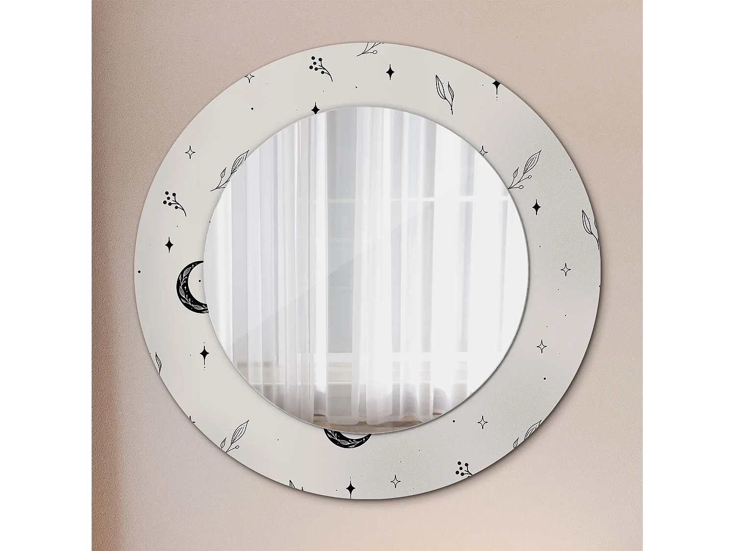 Miroir rond décoratif - Plantes Doodle - 50 cm