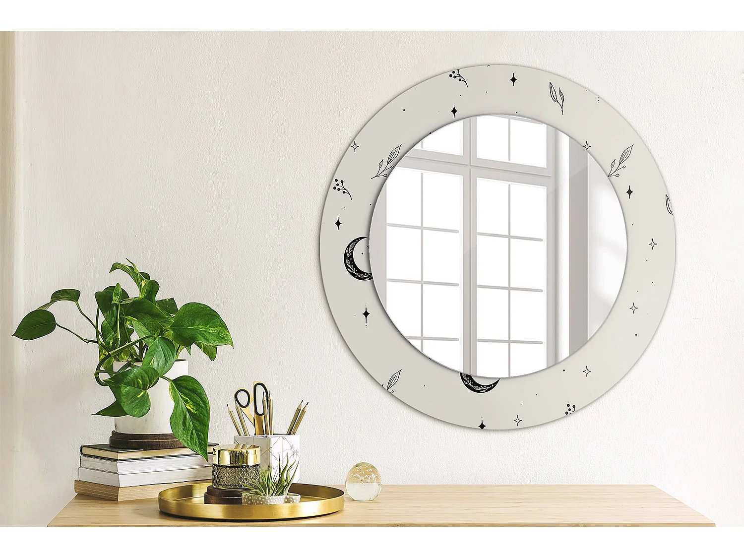 Miroir rond décoratif - Plantes Doodle - 50 cm