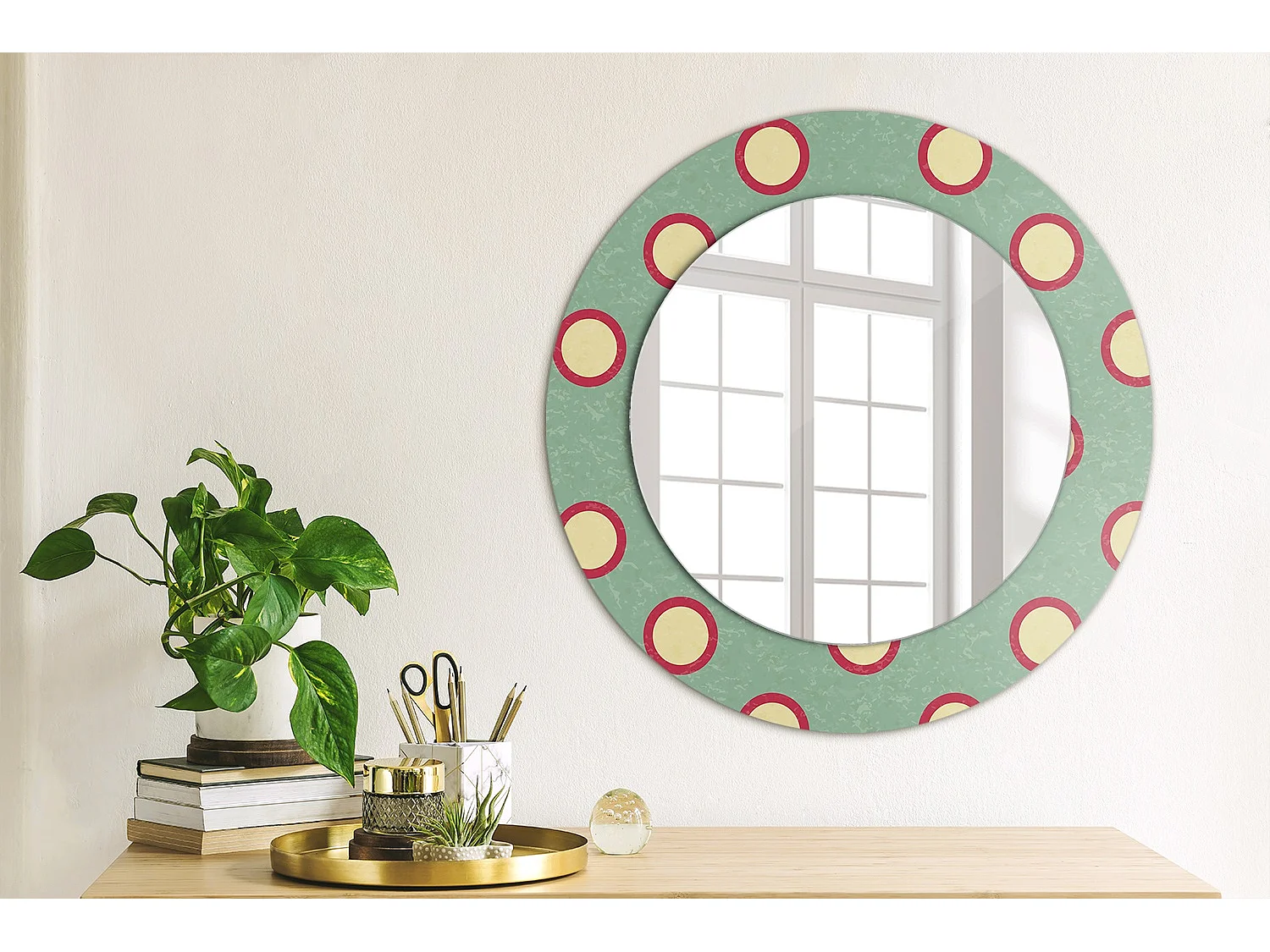 Miroir rond décoratif - Cercles points - 50 cm
