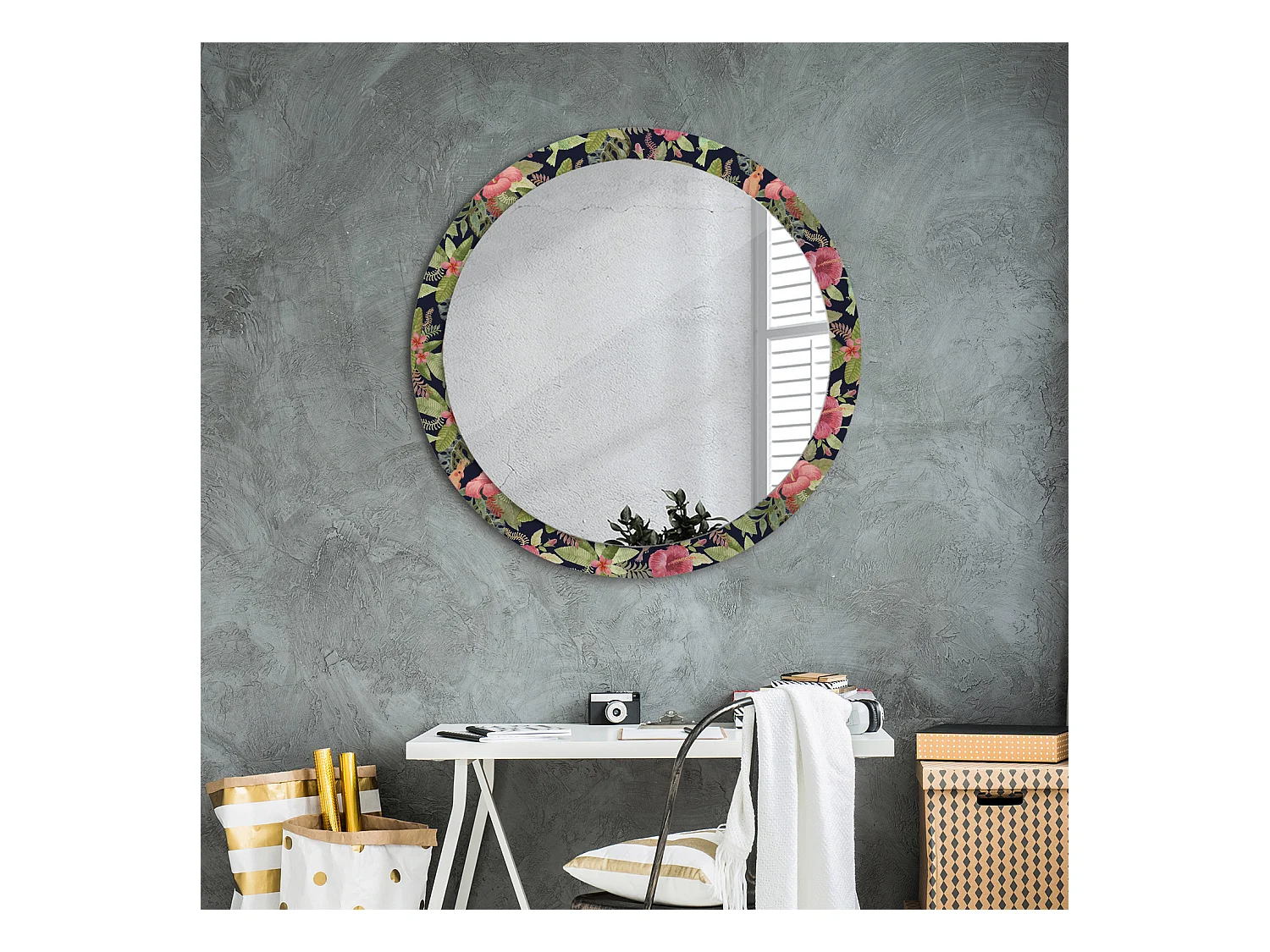 Miroir rond décoratif - Fleurs d'Hibiscus - 90 cm