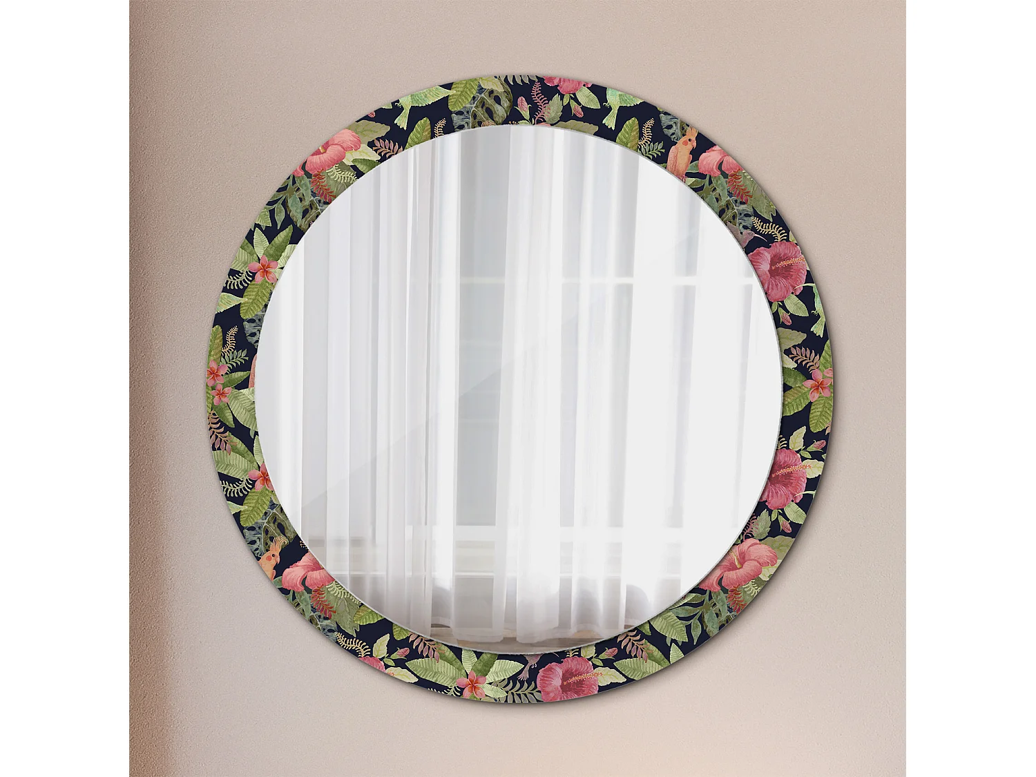 Runder dekorativer Spiegel - Hibiskusblüten - 90 cm
