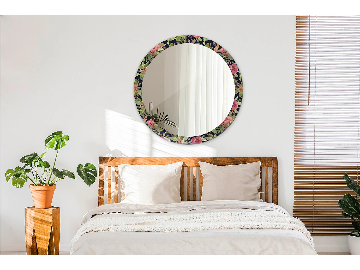 Runder dekorativer Spiegel - Hibiskusblüten - 90 cm