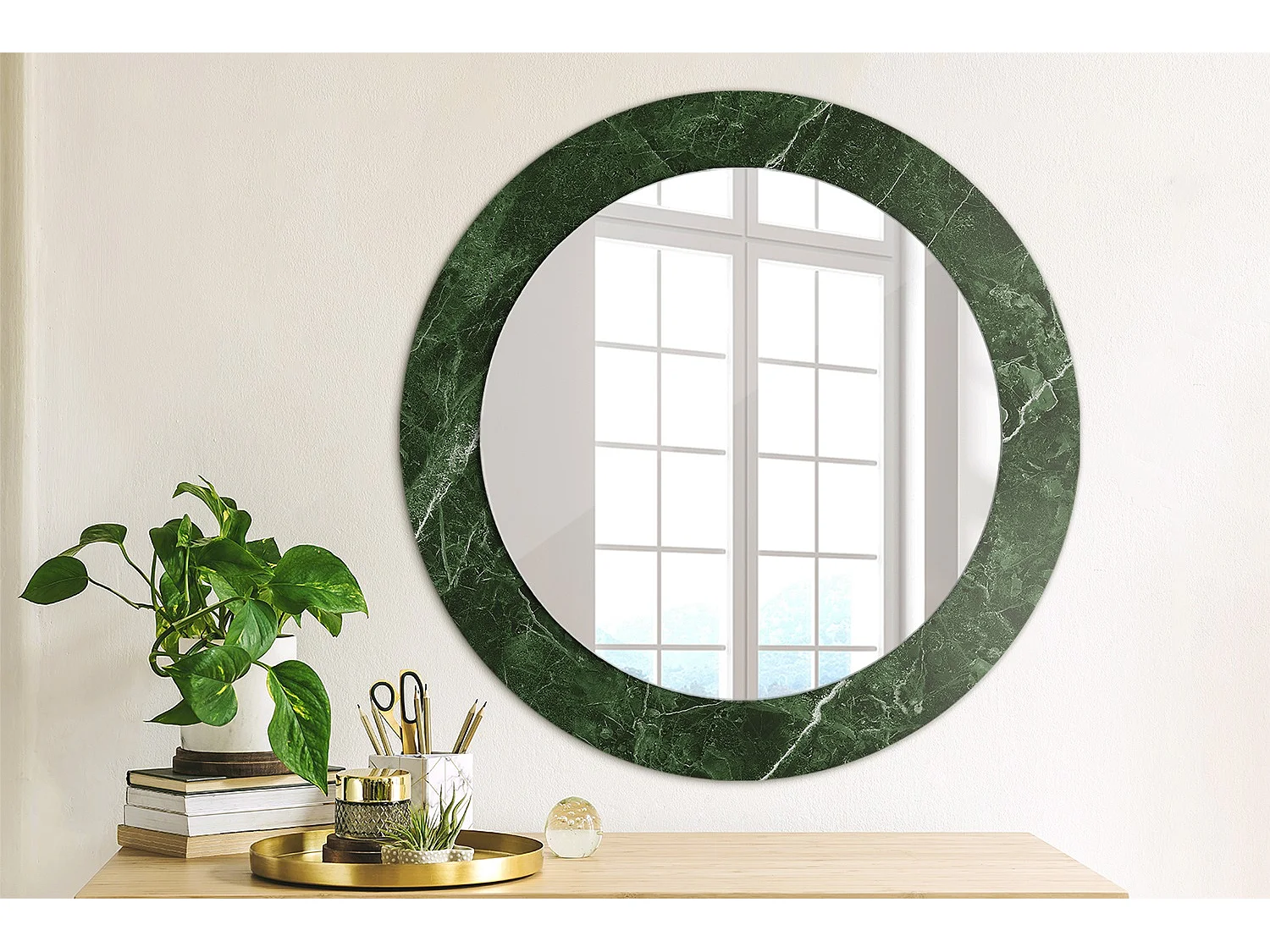 Ronde decoratieve spiegel - Groen Marmer - 60 cm