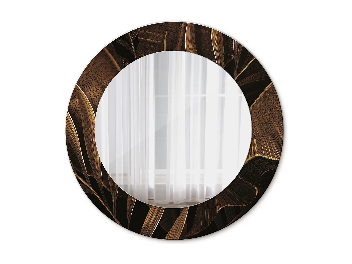 Decoratieve ronde spiegel - bruine bananenbladeren - 50 cm