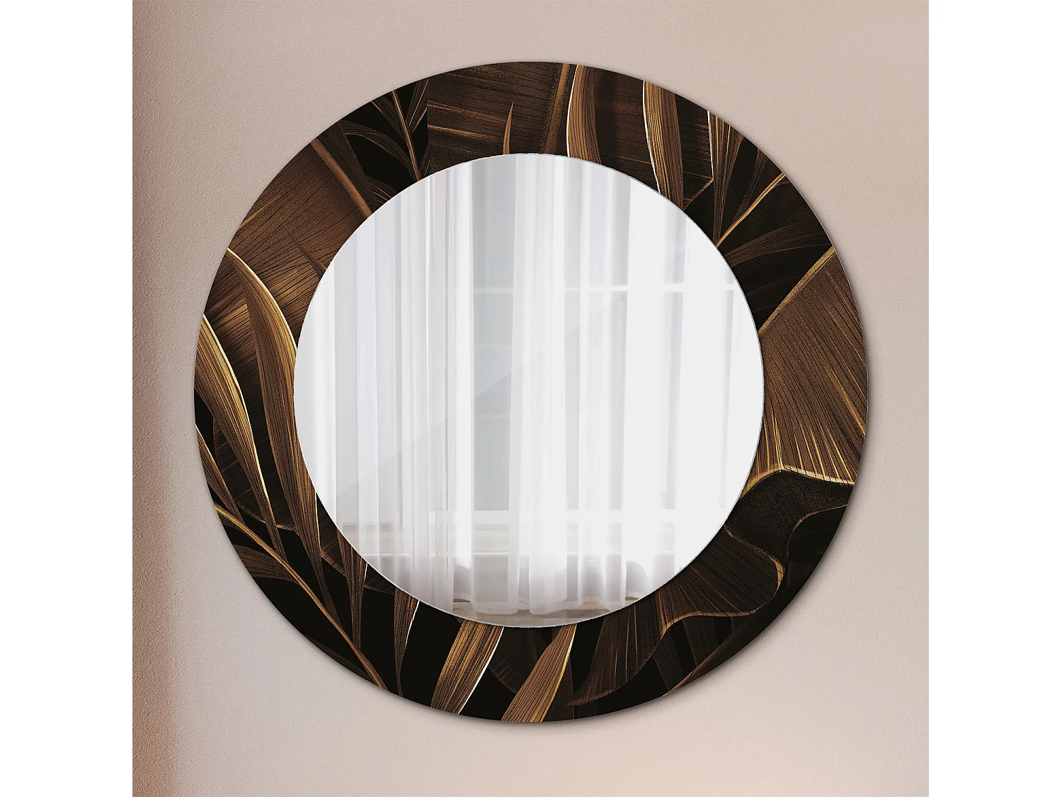 Decoratieve ronde spiegel - bruine bananenbladeren - 50 cm