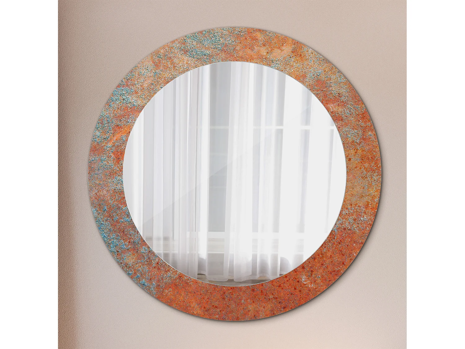 Miroir rond décoratif - Métal rouille - 70 cm