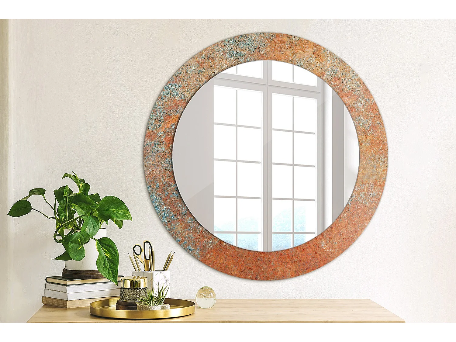 Miroir rond décoratif - Métal rouille - 70 cm