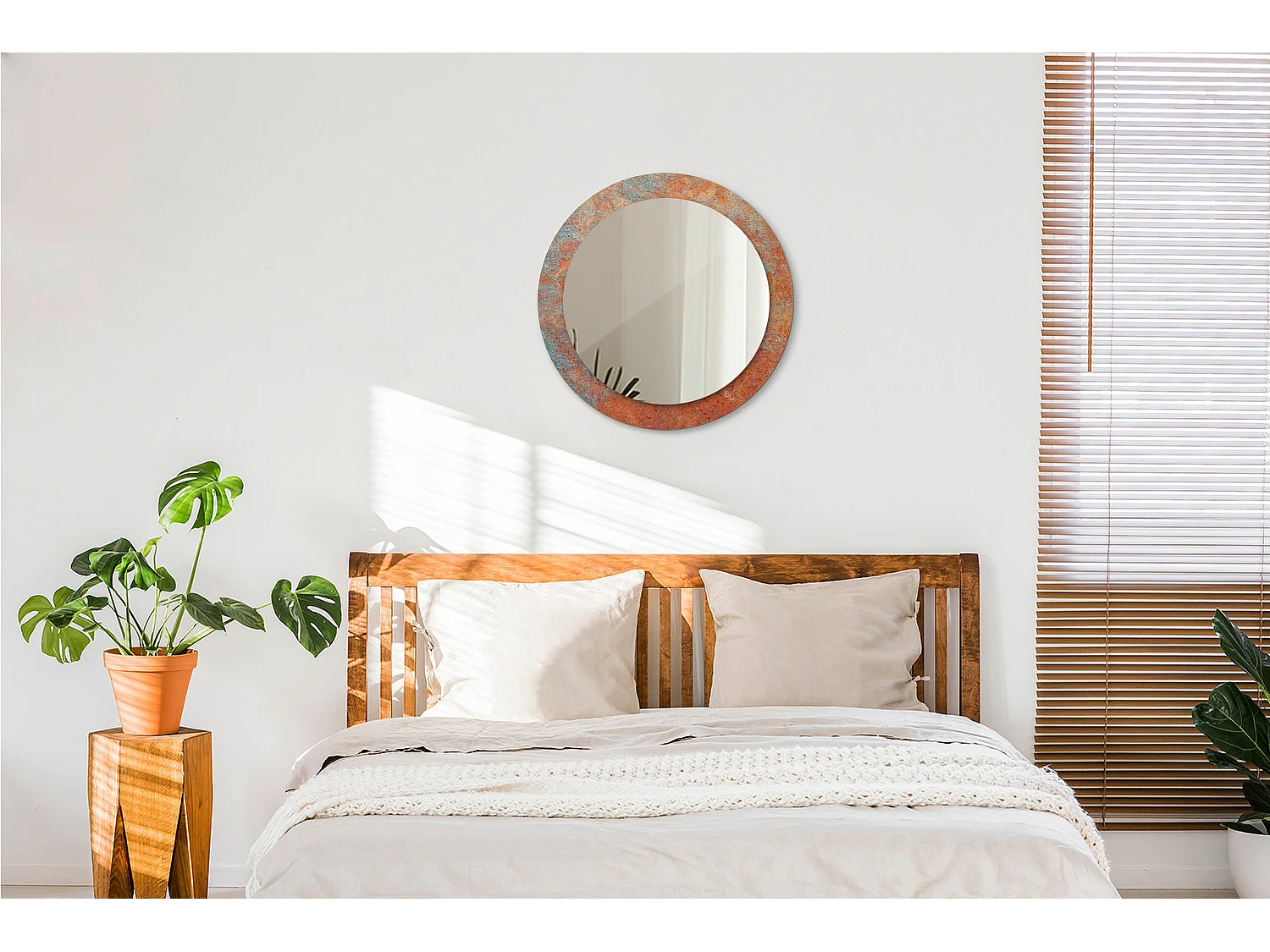 Miroir rond décoratif - Métal rouille - 70 cm