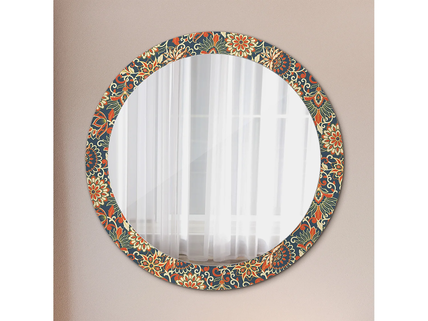 Dekorativer runder Spiegel - Retro-Blumen - 80 cm