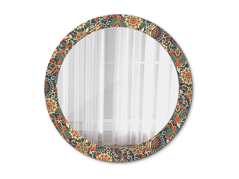 Dekorativer runder Spiegel - Retro-Blumen - 80 cm