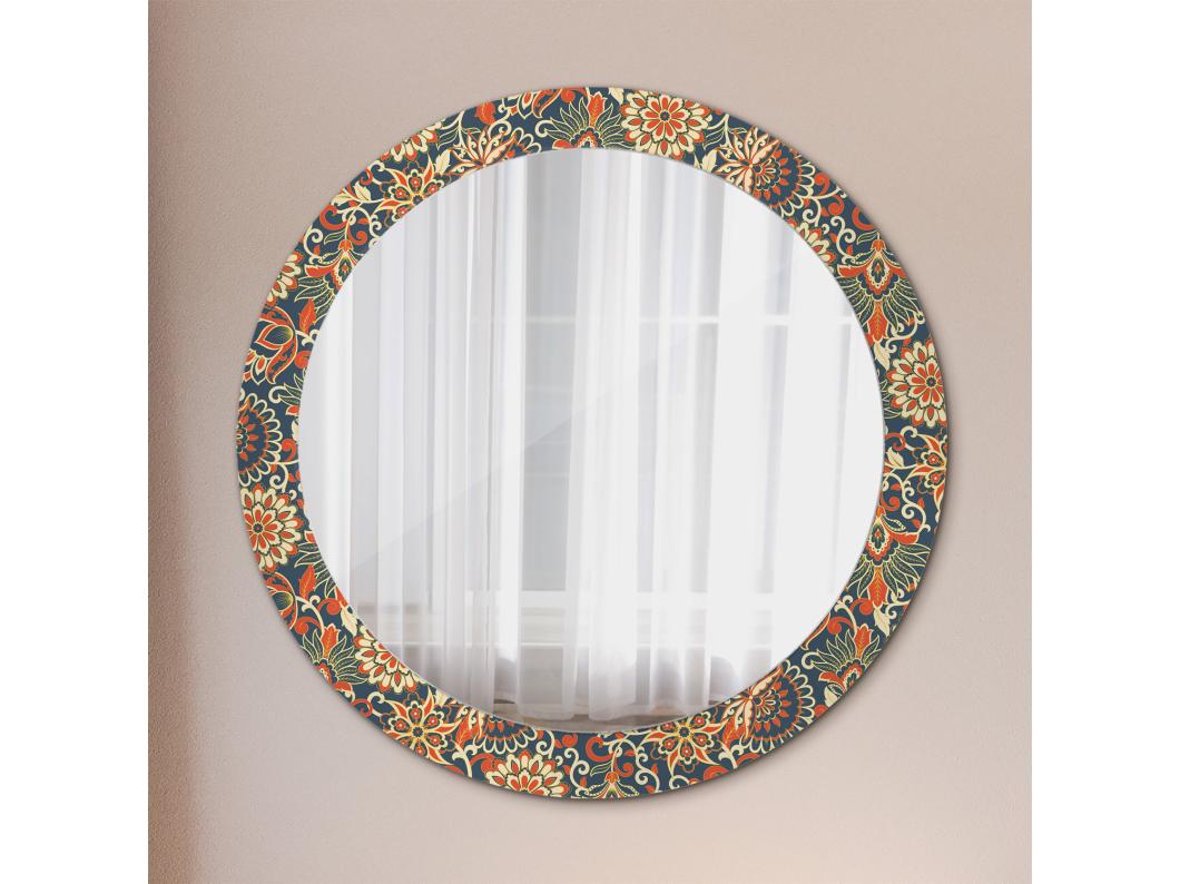 Decoratieve ronde spiegel - retro bloemen - 80 cm