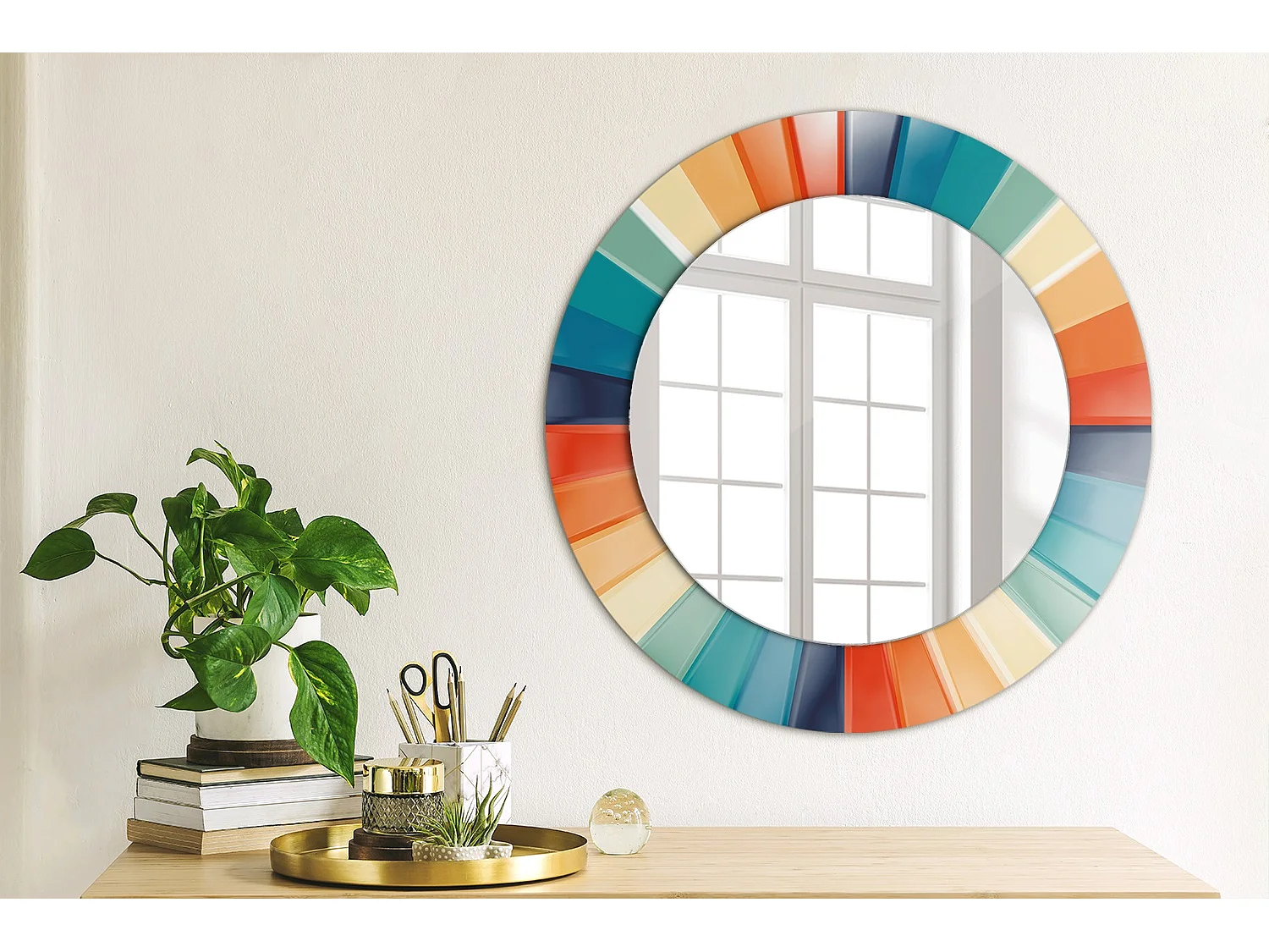 Ronde decoratieve spiegel - Kleurrijke straaltegels - 50 cm