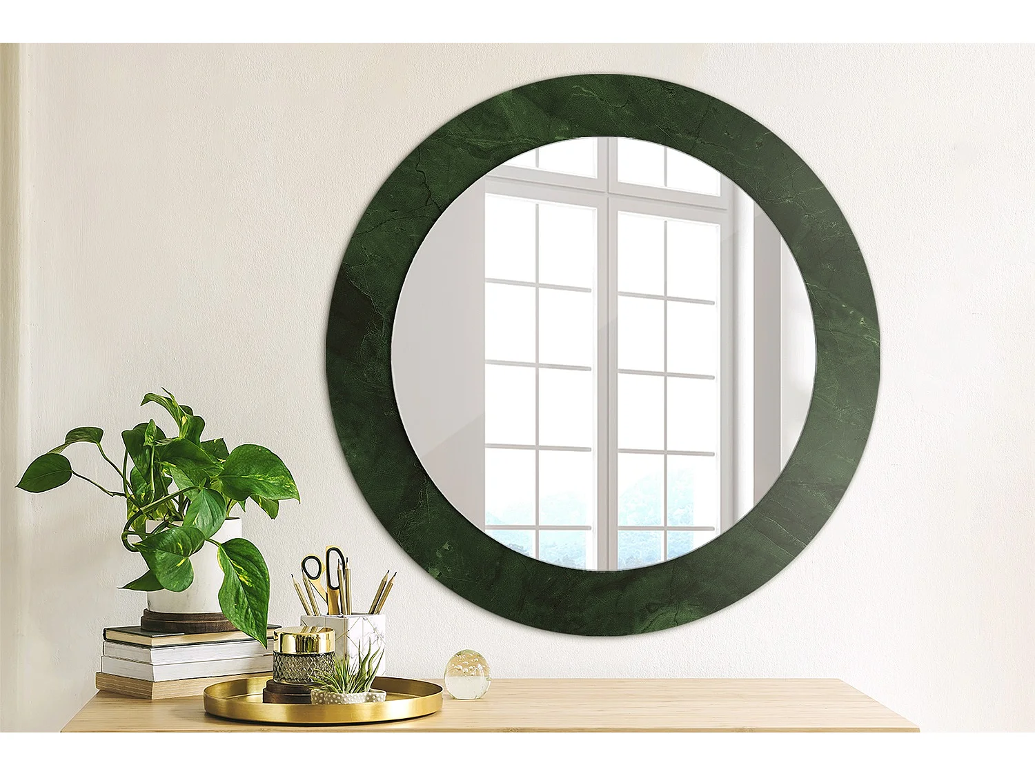 Miroir rond décoratif - Marbre vert - 70 cm