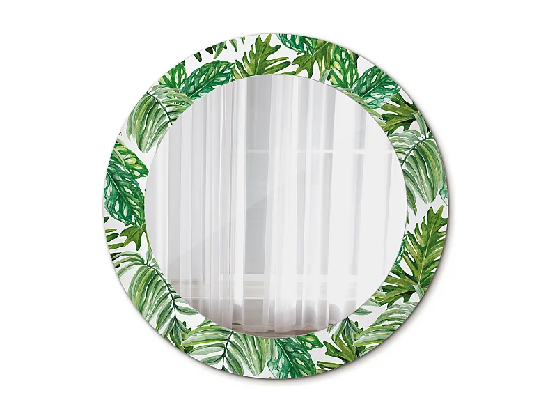 Miroir rond décoratif - Feuilles de jungle - 70 cm
