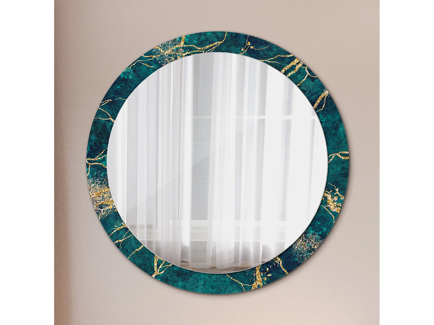 Miroir rond décoratif - Marbre vert - 90 cm