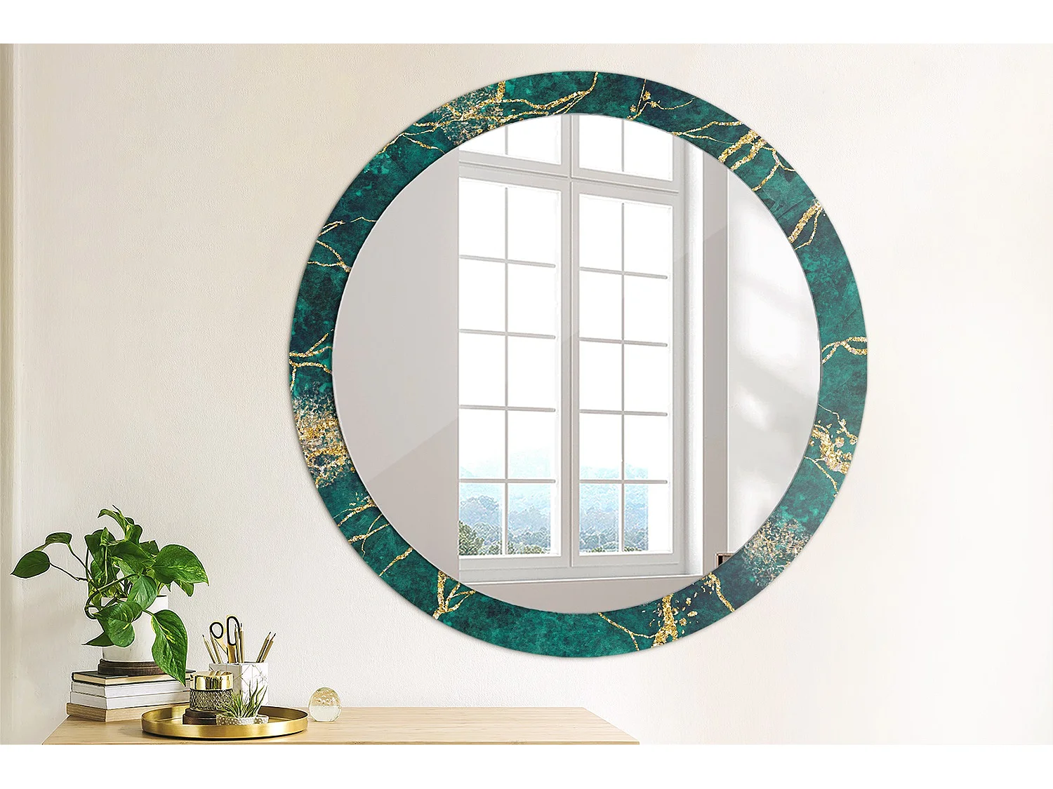 Miroir rond décoratif - Marbre vert - 90 cm