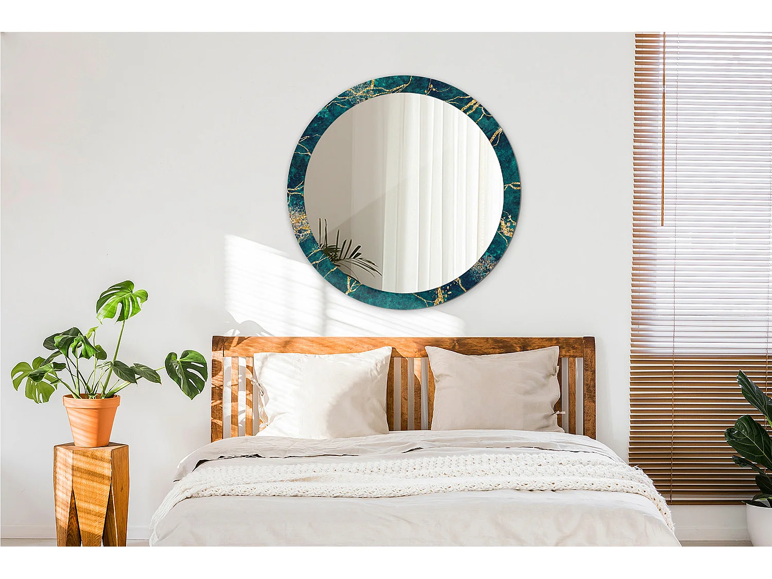 Miroir rond décoratif - Marbre vert - 90 cm